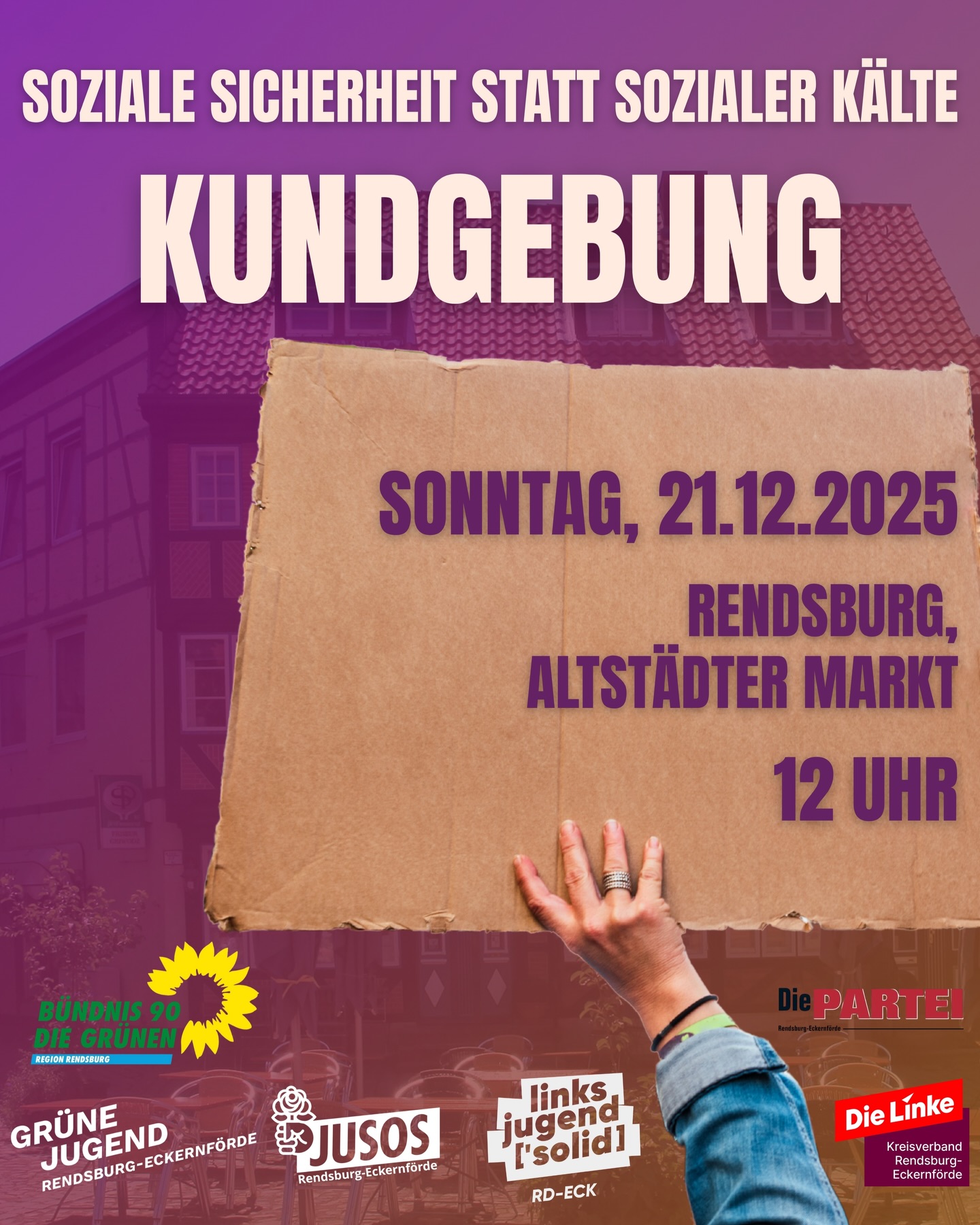 Soziale Sicherheit statt sozialer K&auml;lte KUNDGEBUNG in Rendsburg am 21.12.25 um 12 Uhr - Altst&auml;dter Markt Rendsburg